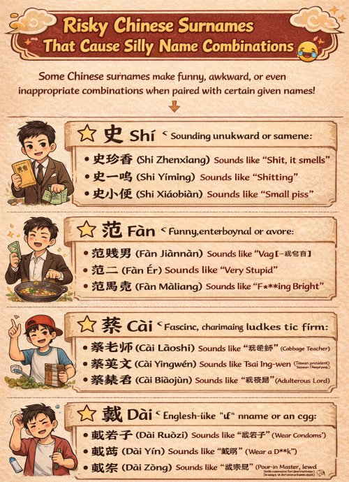 risky Chinese surnames that cause silly name combinations