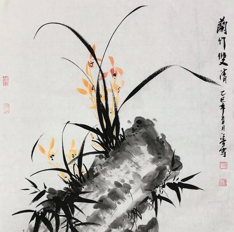 elegant chinese ink painting orchid bamboo