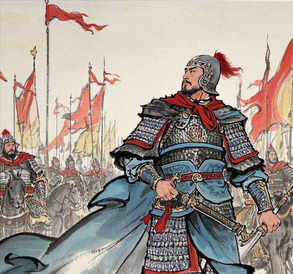 Ancient Chinese generals mural illustration battlefield