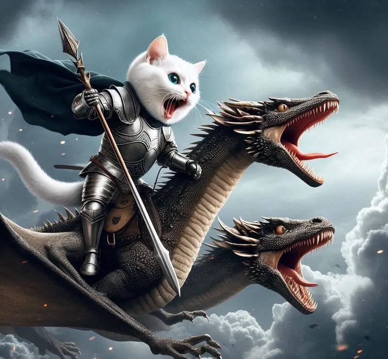 cat with mythical dragon illustration