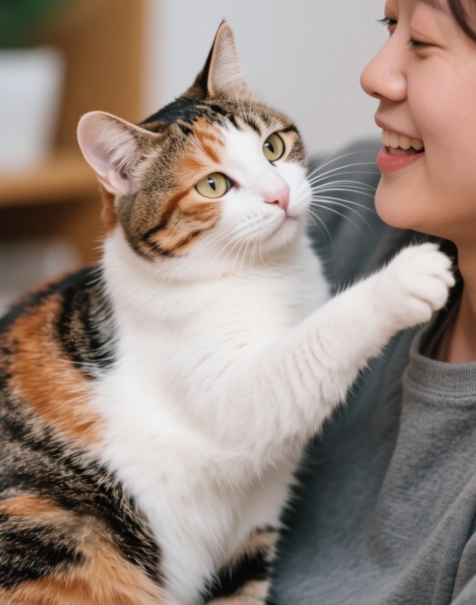 happy cat owner with cat