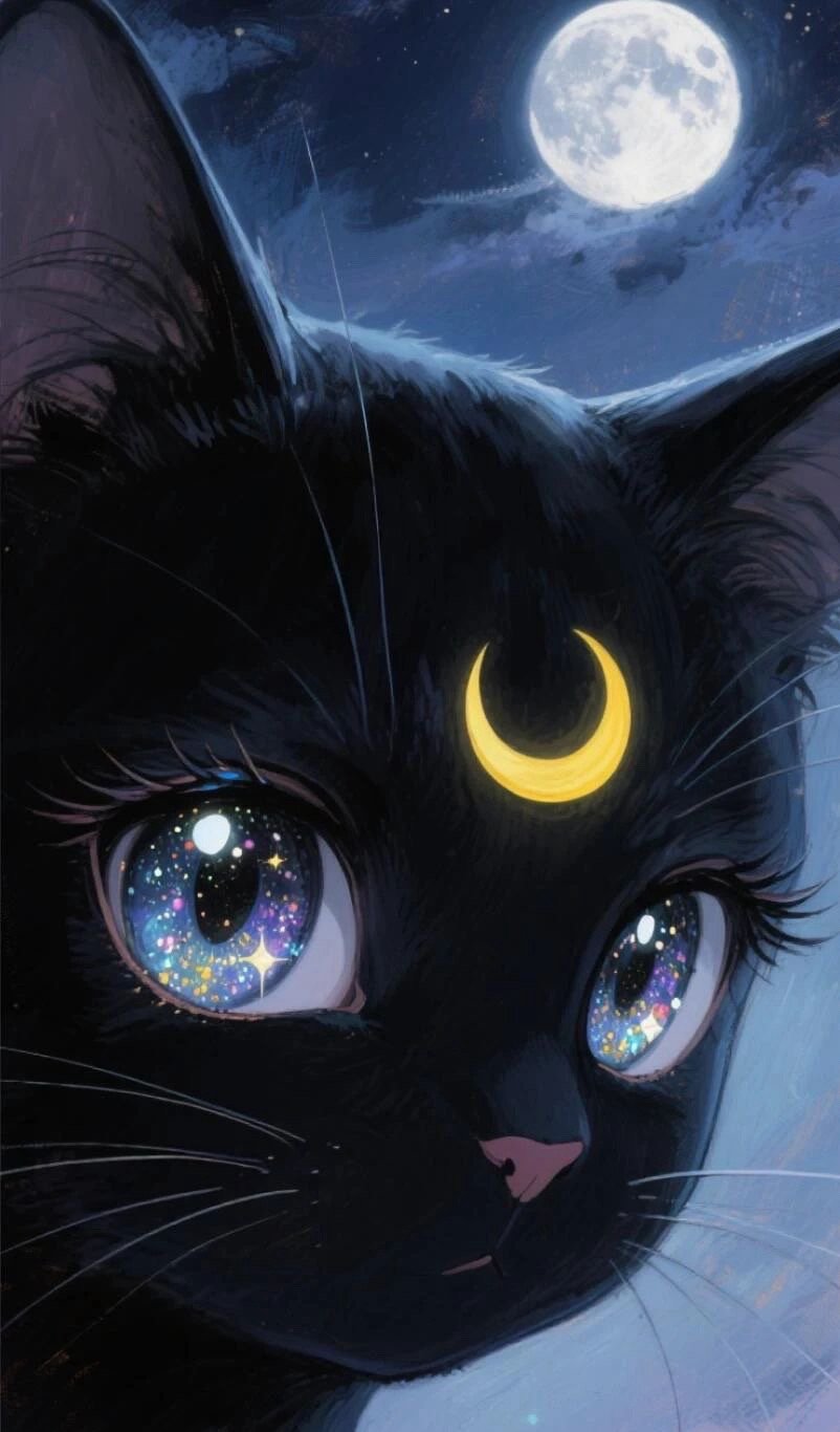 mysterious black cat with glowing eyes