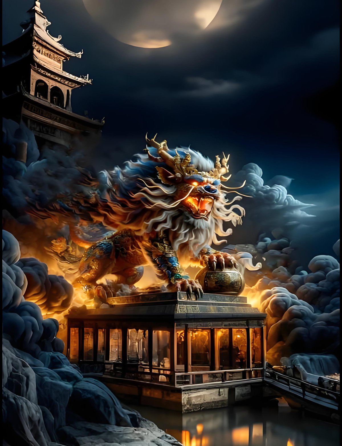 Pulao dragon son bell handle ornament 蒲牢 illustration