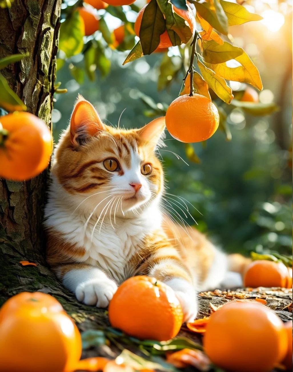cute cat with fruits
