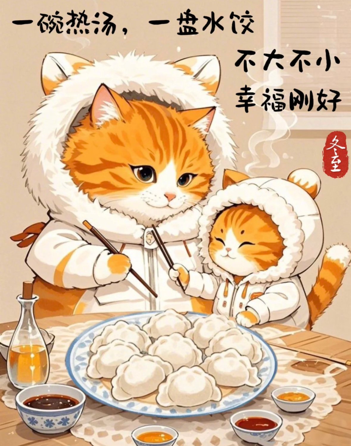 cat next to Chinese dumplings